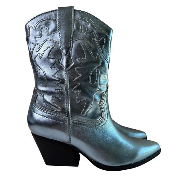 Dolce Vita Landen Western Boots Electric Blue Women's 8 Leather Mid Calf Pull On - Picture 1 of 13